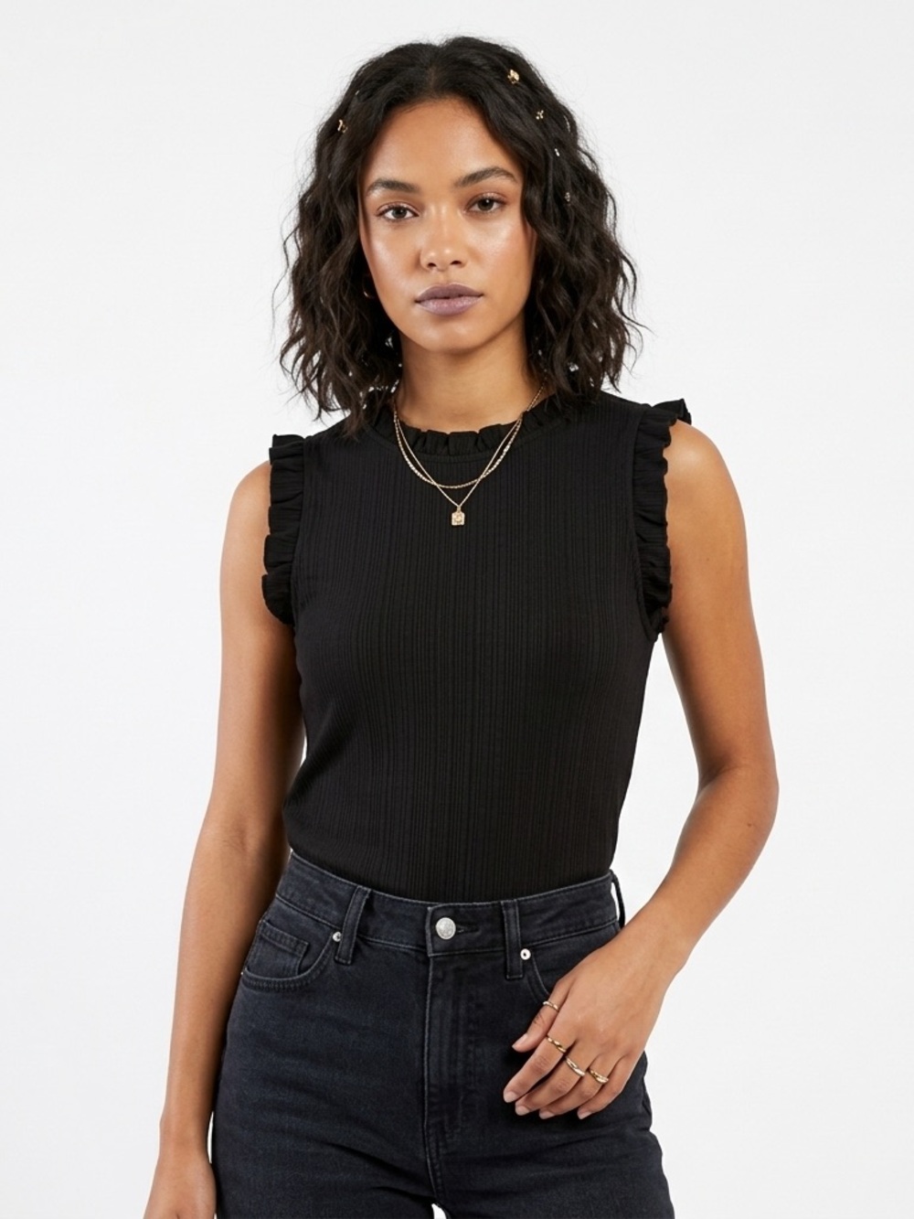 2/$30 - CeCe Black Ruffle Sleeveless Top Women's XS
